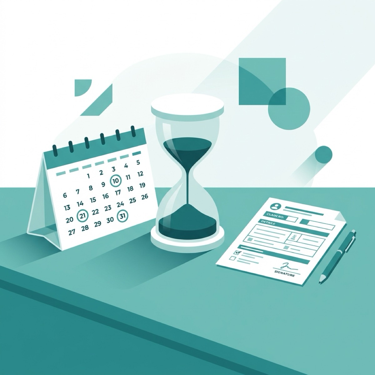 Illustration: Kalender und Sanduhr neben einem Schadenformular